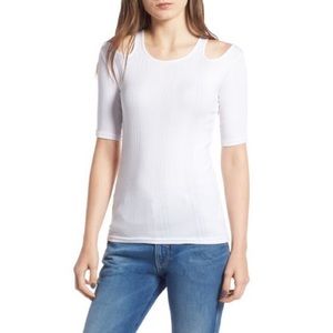 FRAME Ribbed Cold Shoulder Top in Blanc White NWT